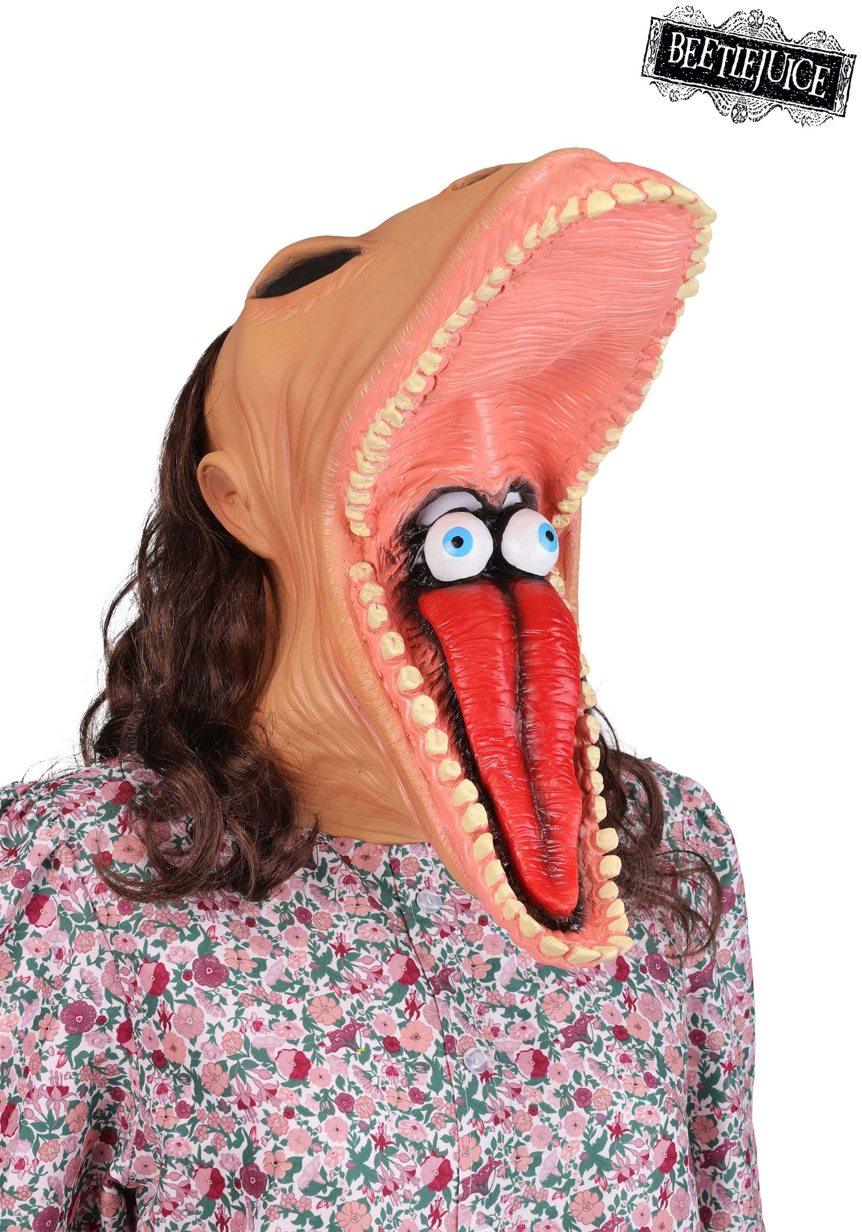 Stretched face mask with eyes in the mouth - comedic horrific